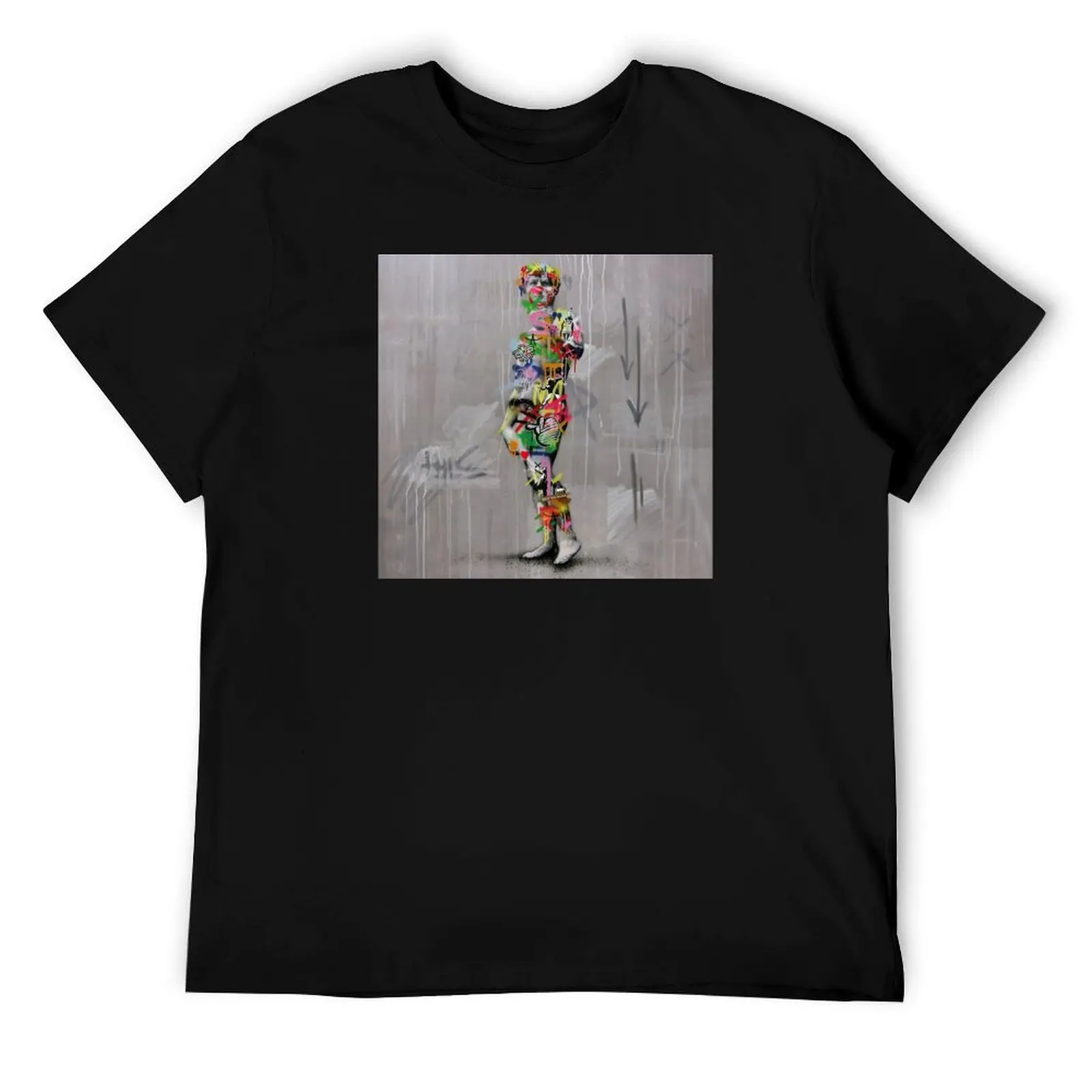 

Дэвид Defaced by Colorful Graffiti Art Banksy Футболка аниме футболки для мужчин мужские футболки для мужчин мужская футболка дизайнерская футболка