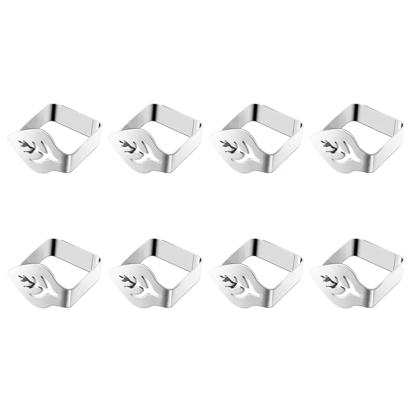 N89R 8 Pcs Silver Stainless Steel Tablecloth Clip Creative Leaf-Shaped Table Fixing Clip Thickened Non-Slip Tablecloth Rack