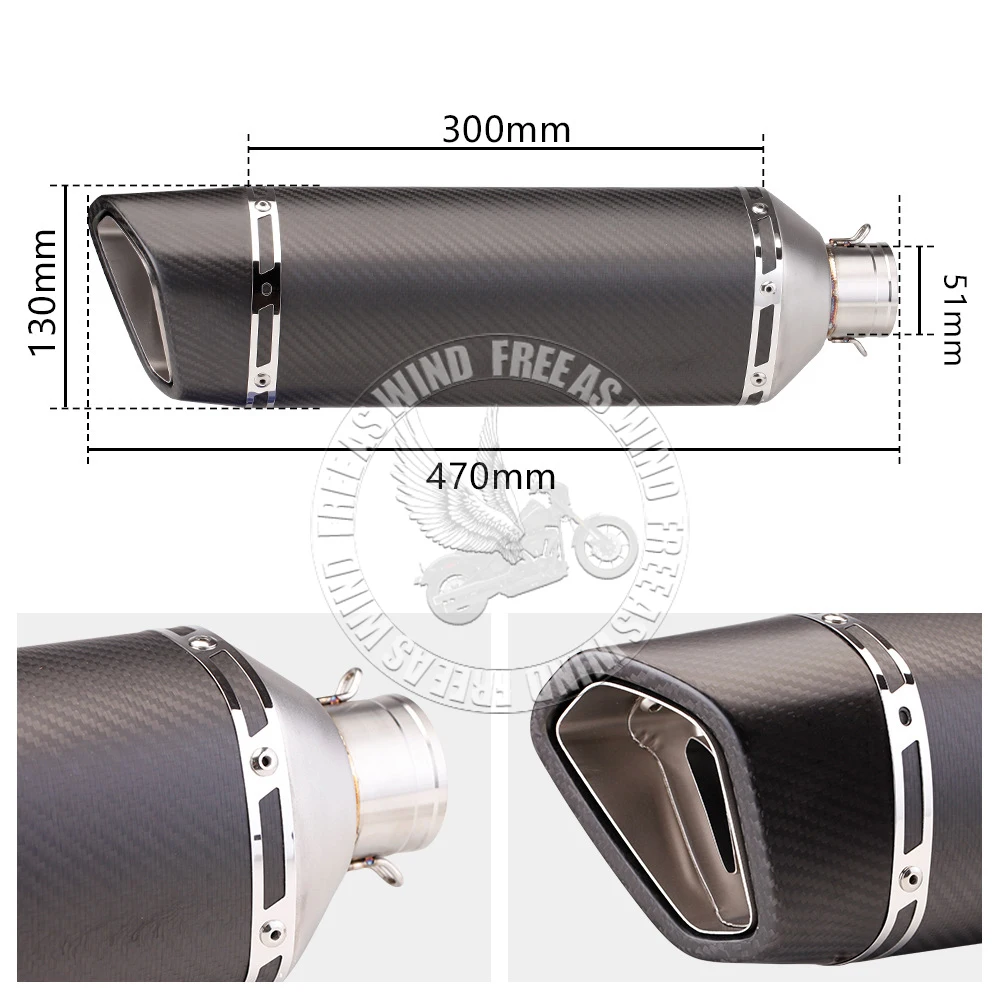 Stainless Carbon Fiber sc Exhaust Pipe Muffler for CBR300 500 CB650R RC390 Z800 Z900 NINJIA250-400 MT09 ZX6R R3 R15 Gp Project