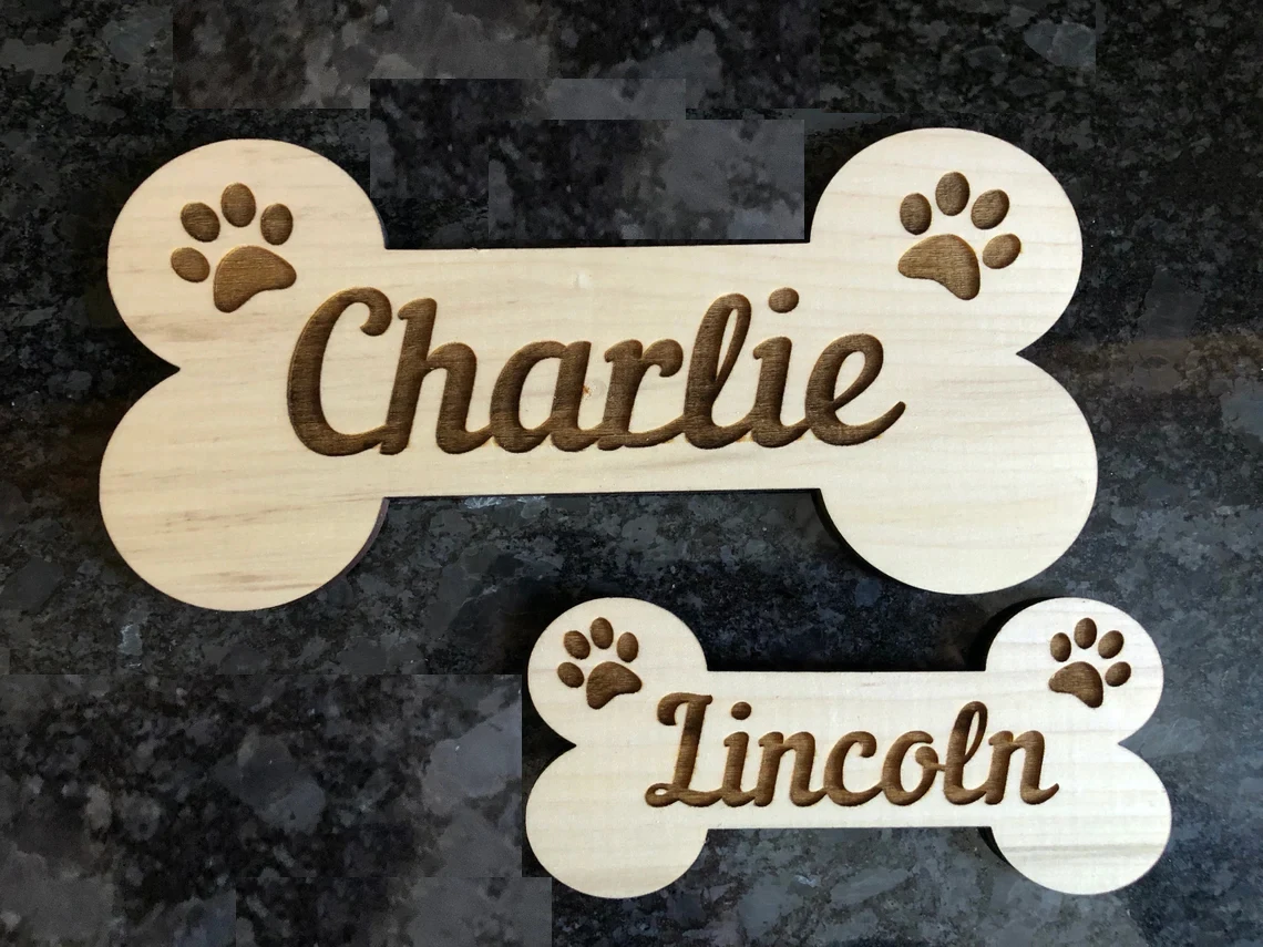 Personalized Dog Name Sign,Wood Dog Name Plate,Dog Name Plaque,Costom Dog Bone shape sign，Custom Pet Sign Dog Lover Gift