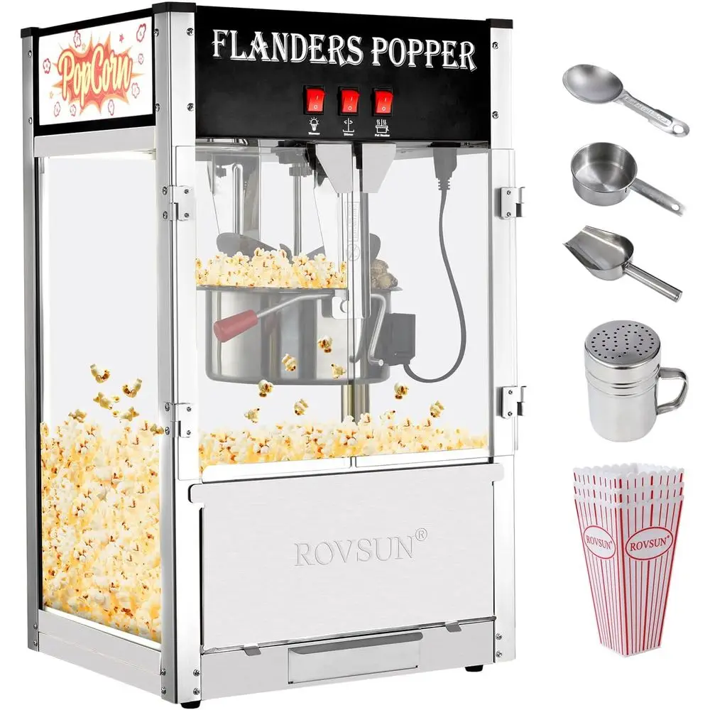 

Аппарат для приготовления попкорна на 16 унций с аксессуарами из нержавеющей стали для домашнего или коммерческого использования, черный