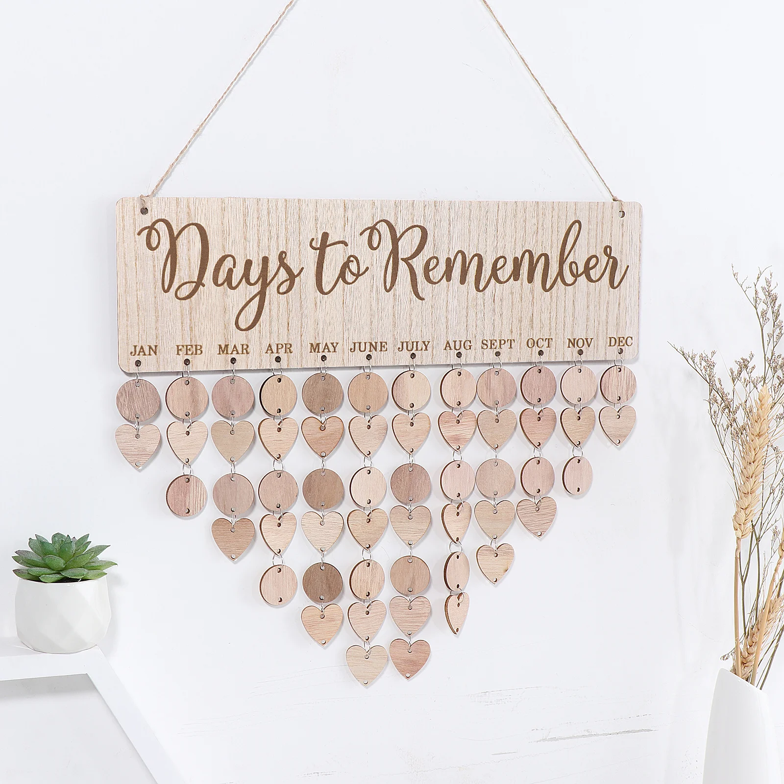

Art Wall Decor Hanging Board DIY Calendar for Family Birthdays Celebrations Wooden Reminder Plaque Home Decor