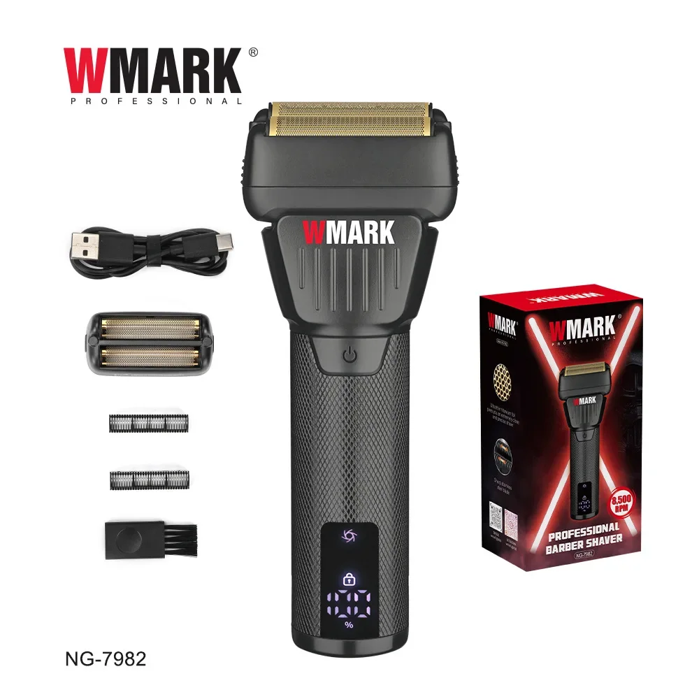 Electric Men's Shaver Stainless Steel Etched Titanium Plated Two Blade Mesh Razor New WMARK NG-7982 High Speed Charging Shaver