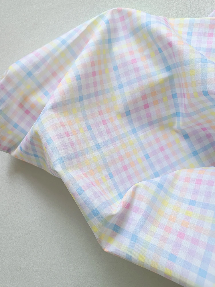 Plaid Colorful Fabric Cotton Digital Printing,Sewing Handmade DIY Baby Clothes Dresses by Half Meter