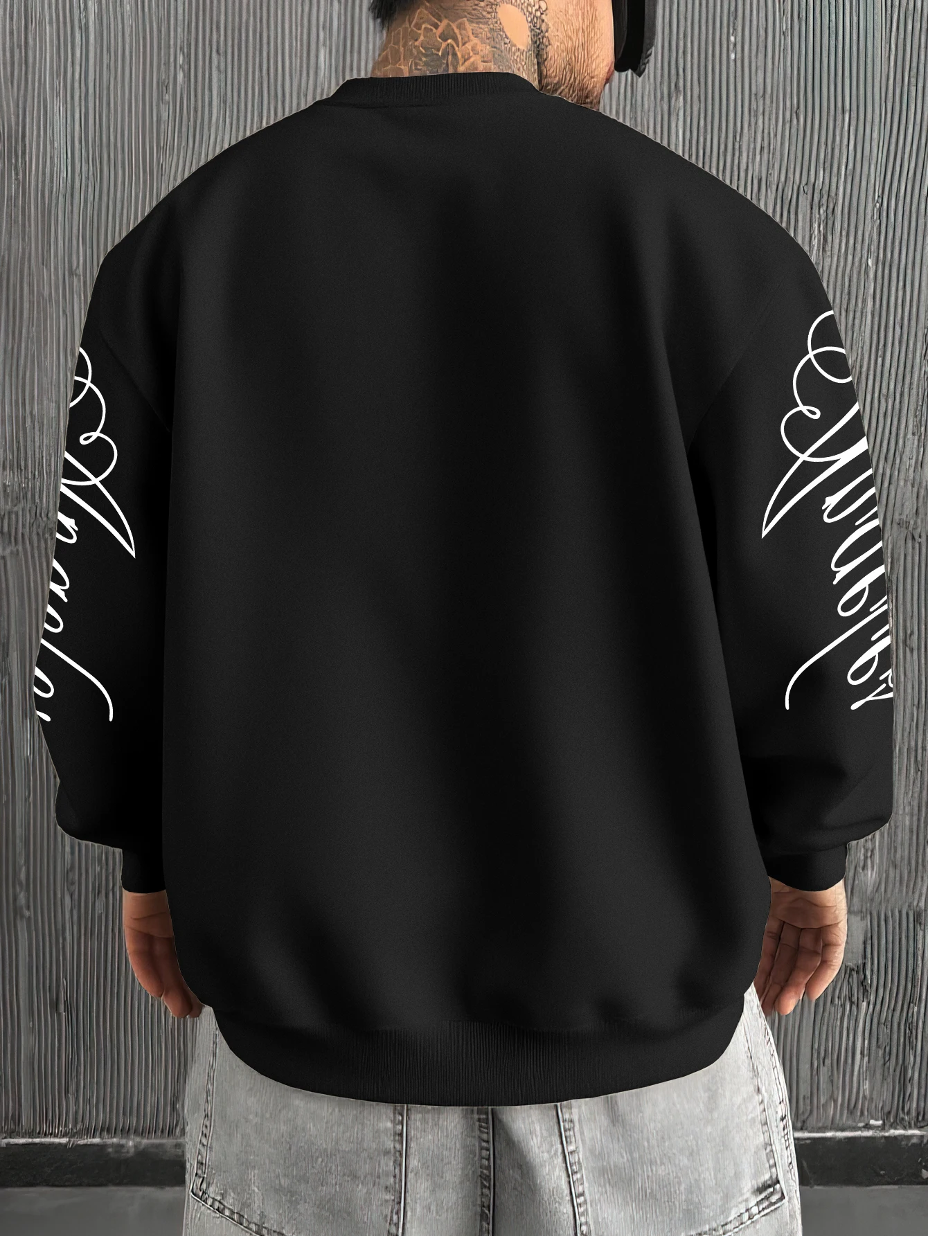 Men's Curvy Script Sleeve Print Crew Neck Sweatshirt Polyester S-2XL Long Sleeve Loose Casual Streetwear Fashion Daily Top