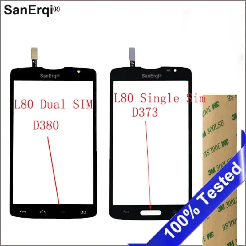SanErqi para LG Série III L80 D373 L80 Dual SIM D380 Sensor Digitalizador de Tela Sensível ao Toque Painel de Vidro Externo + Adesivo 3M