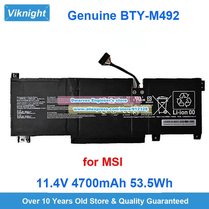 

Genuine BTY-M492 Battery 11.4V 4700mAh 53.5Wh for MSI Pulse GL66 GL76 Series 11UCK 11UDK KATANA GF66 11UEK BTY-M49 BTY-M491