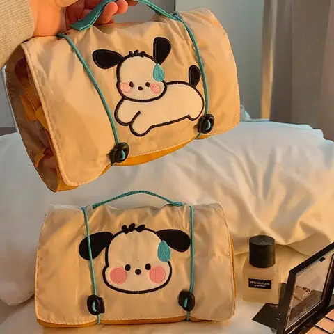 접이식 만화 개 화장품 가방 Drawstring 휴대용 분리형 보관 가방 메쉬 4-in-One 여행 세면 용품 가방 여행