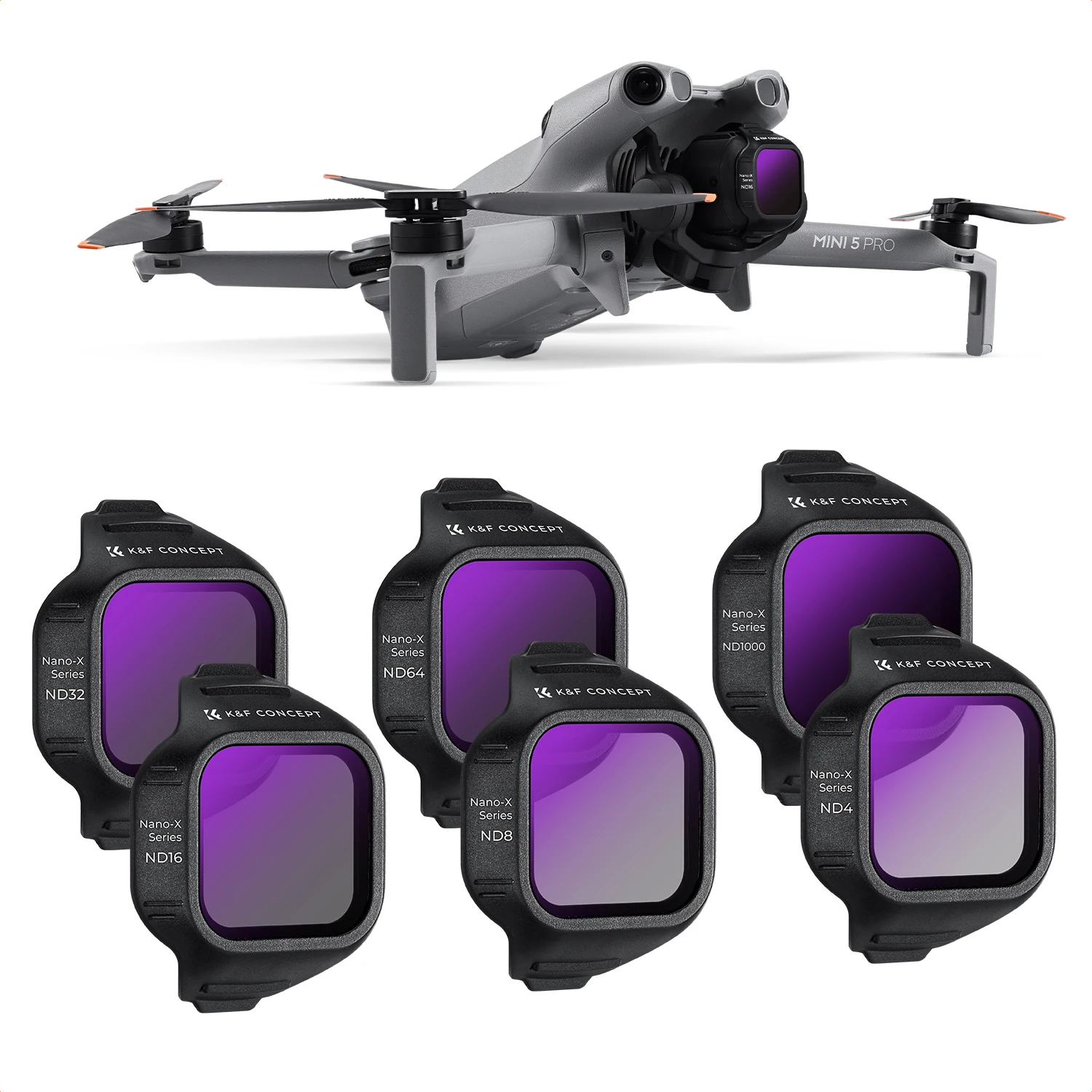 

K&F CONCEPT ND Filter Set for DJI Mini 5 Pro 6 Pack ND4 ND8 ND16 ND32 ND64 ND1000 Neutral Density Filters Drone Lens Filter