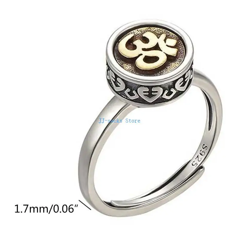 37JB حلقة السنسكريتية مع عجلات الصلاة البوذية فضة مطلي بالشخصية القديمة ذات الطراز القديم