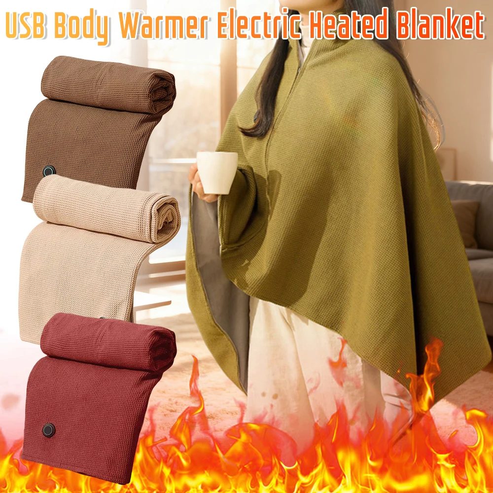 

USB Electric Heated Blanket 3 Heating Level Body Warmer Blanket USB Heated Shawls Wearable Winter Thermal Shawl For Home Office