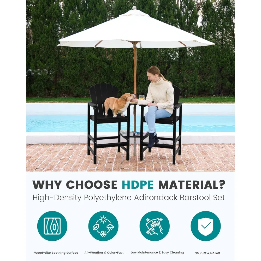 مجموعة كراسي آديرونداك الطويلة مكونة من 2 مع صينية توصيل بطبقة مزدوجة، وكراسي خارجية بارتفاع شريط HDPE، وشريط آديرونداك يشبه الخشب #2