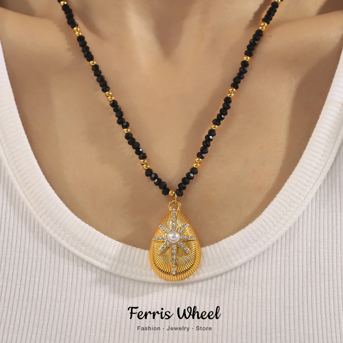 女性用スターペンダント付きヴィンテージネックレス,ステンレススチール鎖骨チェーン,czパール,象眼細工のファッションチャーム,ジュエリーギフト