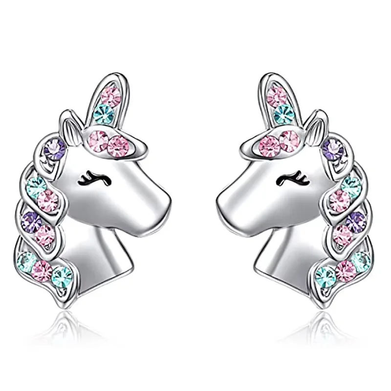 A pair of cartoon unicorn earrings, children's stud earrings, and children's jewelry as a friend gift