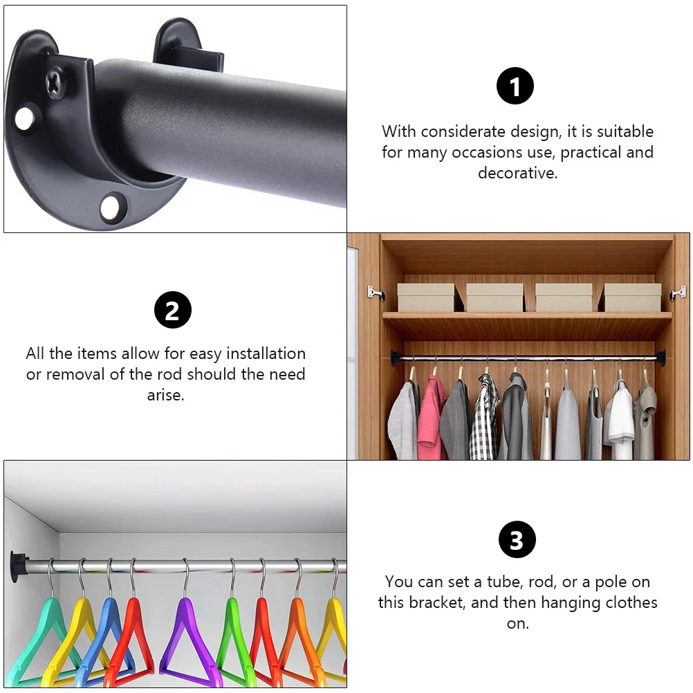 

1set 1Set Stainless Steel Cloth Rod Holder Black For Shower Curtain Pole Closet End Support Rod Socket Home Supply