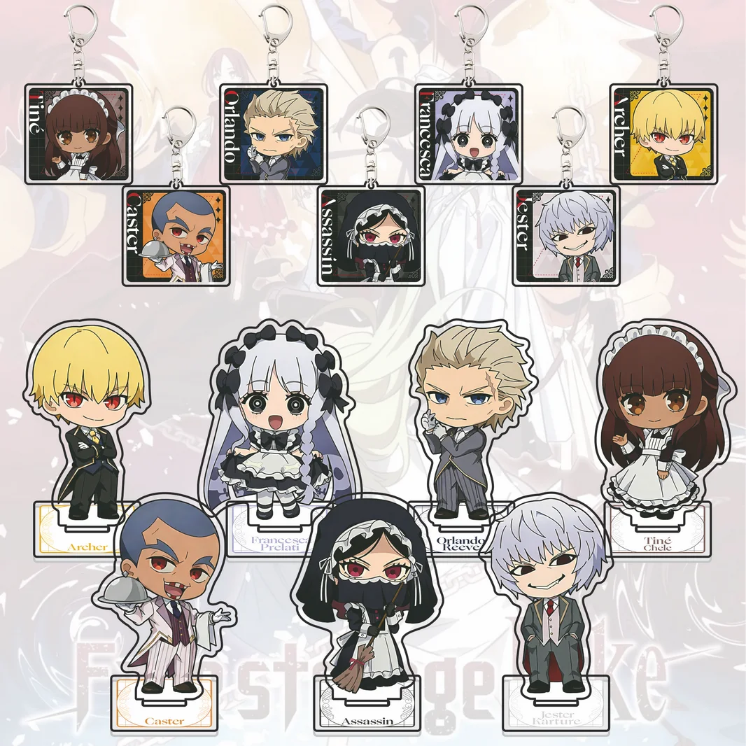 Fate/strange Soporte y Llavero de Acrílico de Imitación, Figura de Anime de Gilgamesh Enkidu Richard I, Colgante para Bolso Periférico Tipo Luna, Regalo