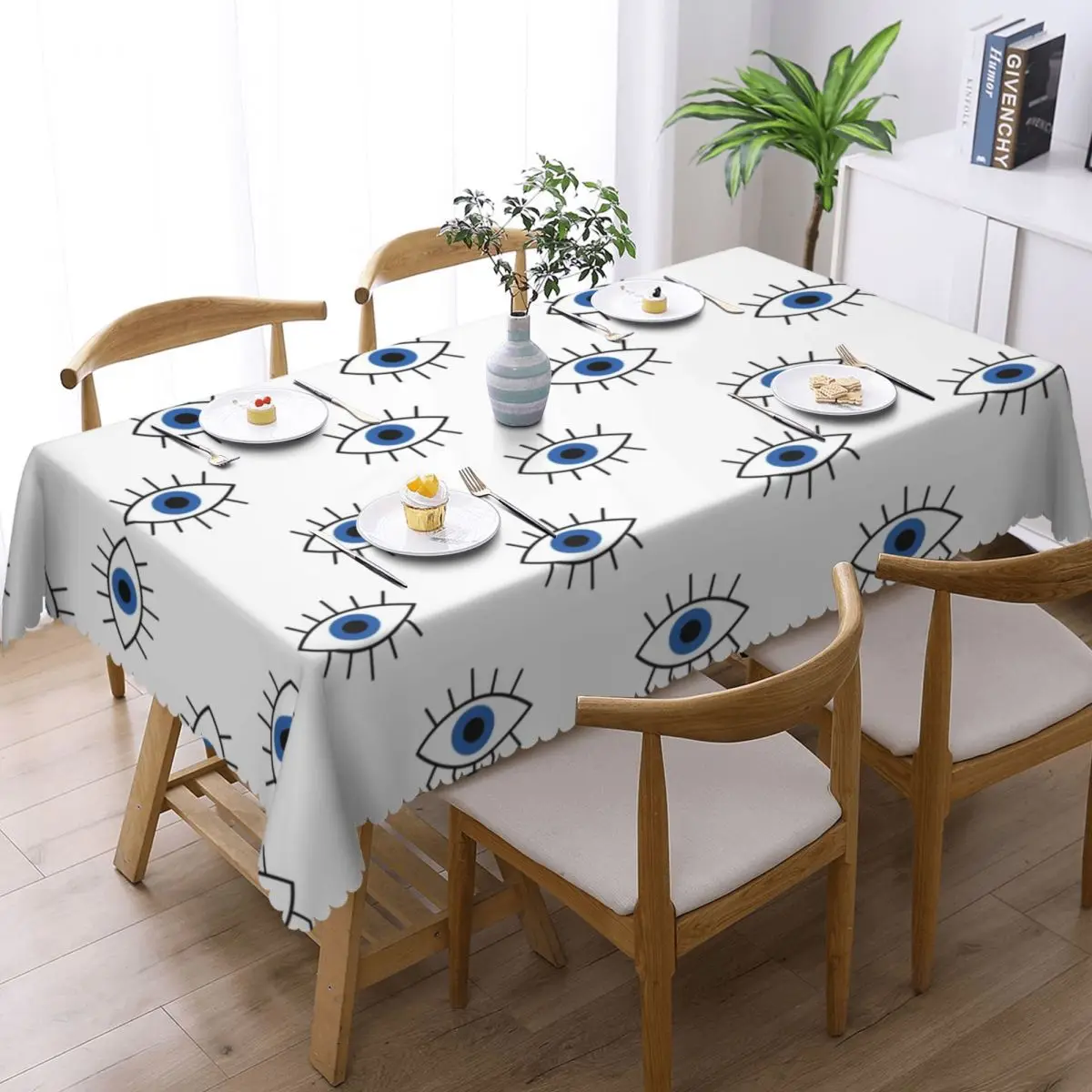 Rectangular Fitted Cute Blue Turkish Evil Eye Table Cloth Oilproof Tablecloth Outdoor 40