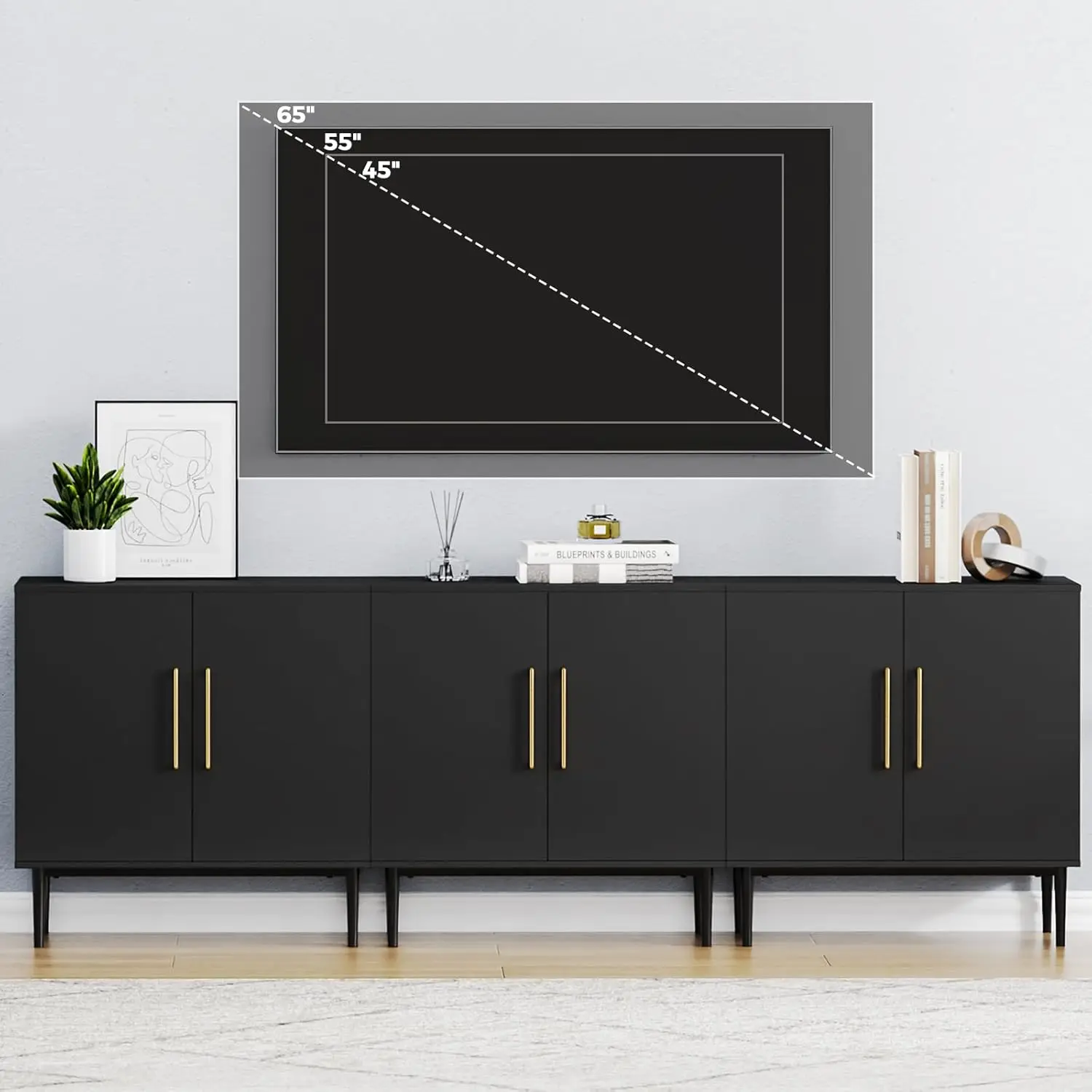 Modern Storage Cabinet, Free Standing Buffet Cabinet, Black Sideboard and Buffet Storage, Wood Accent Cabinet for Living Room