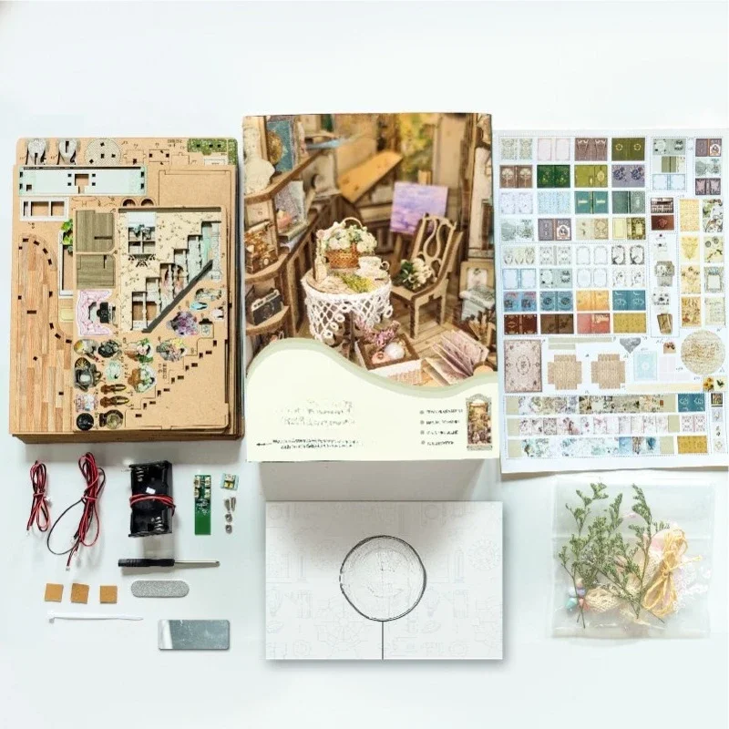 

Pastoral diary book stand small fresh handmade DIY wooden puzzle three-dimensional 3D model book file bookshelf induction