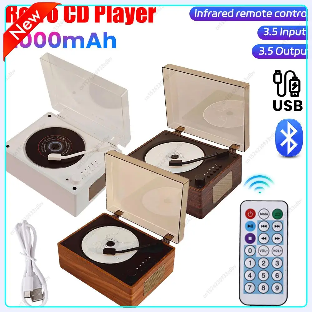 Vintage CD Player Bluetooth 5.0 Speaker Rechargeable 2000mAh 10M Remote Control Supports CD/USB/AUX Home Stereo Music Player