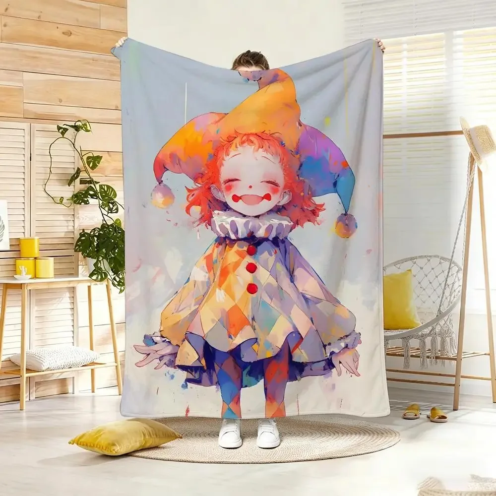 Kawaii Art Clown Girl Throw Lightweight  Flannel Blanket Soft Skin-friendly for Summer Cooling