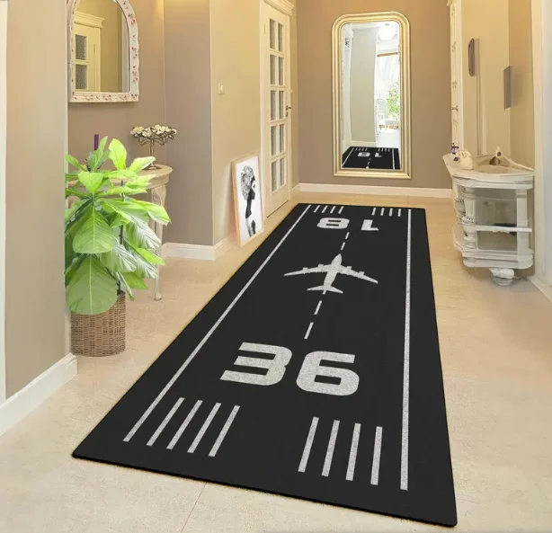طائرة المدرج عداء البساط القطن قاعدة ثلاثية الأبعاد طباعة طائرة المدرج البساط الذهب الأسود النفاثة السجاد غرفة المعيشة الحديثة ديكور مطبخ المنزل