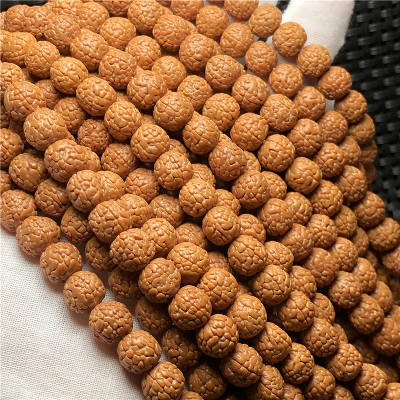 Factory Wholesale108Dragon Scale Texture Rudraksha Bracelet Five Faces Original Pile Rudraksha Bracelet Yellow Leather10mm