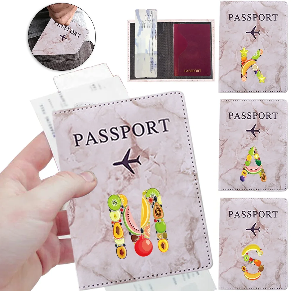 

Fashion Passport Protective Cover Fruit Letter Pattern Travel Passport Holder Wallet Gift PU Leather Card Case Cover Unisex