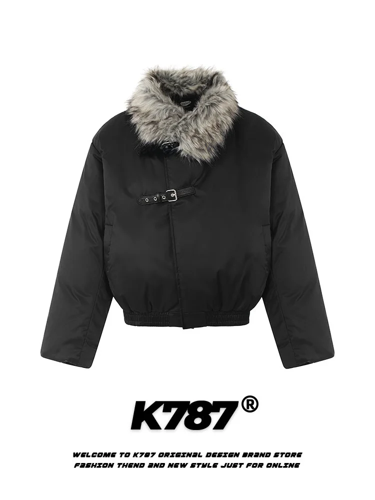 

K787 American Retro Thiened Cotton Jaet with Fur Collar Men's Faion Waist-Cinching Winter Coat ort Sle Casual Wear