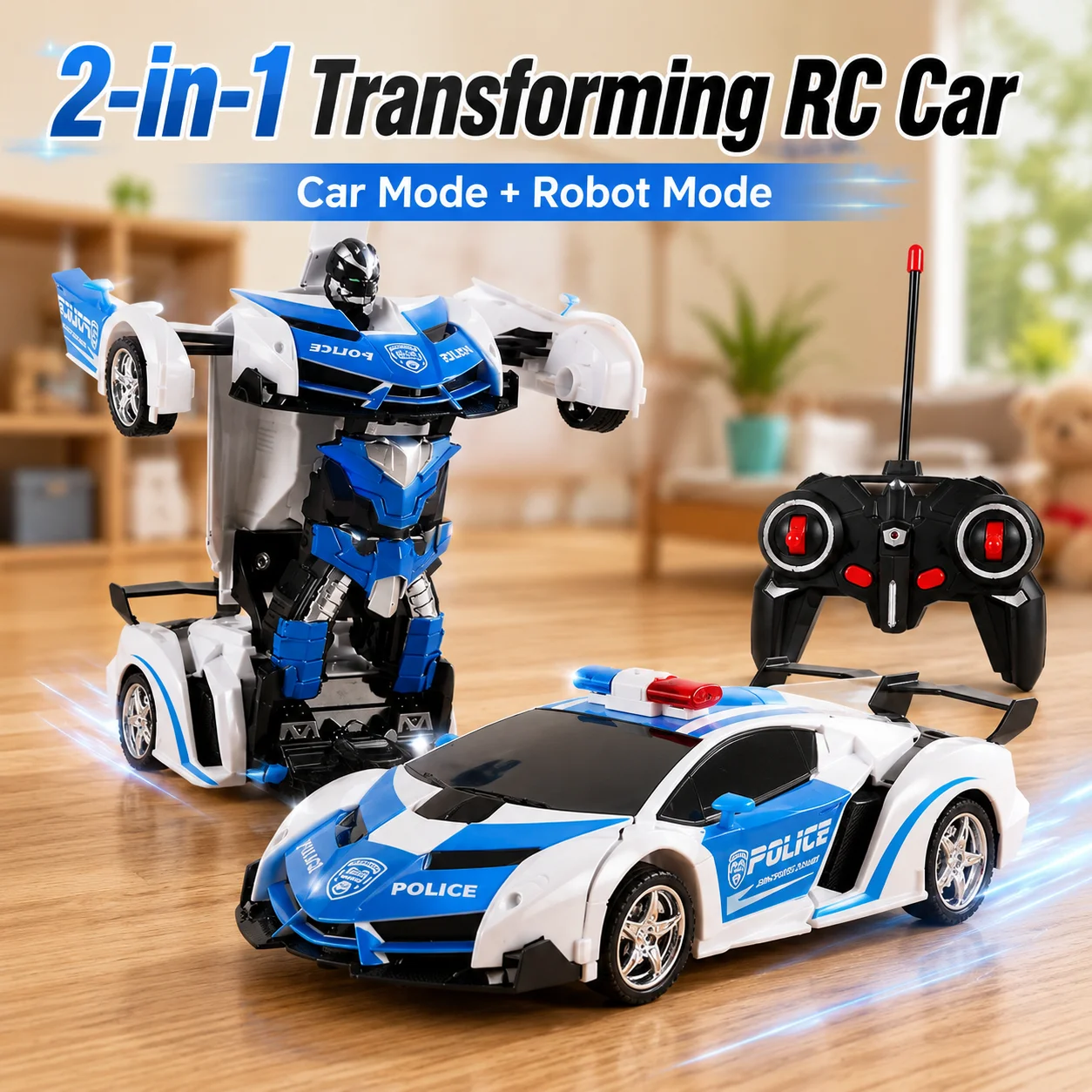 2-in-1 RC Transforming Robot Car Remote Control Sports Car Deformation Vehicle Toy for Boys Kids Birthday Gift