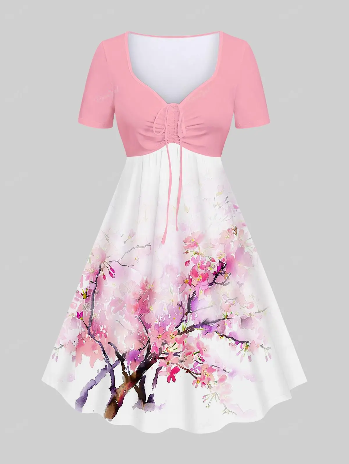 Rosegal Plus Size Watercolor Peach Blossom Print Matching Hawaii Beach Outfit For Couples Men\'s shirt with women\'s Tank Dress