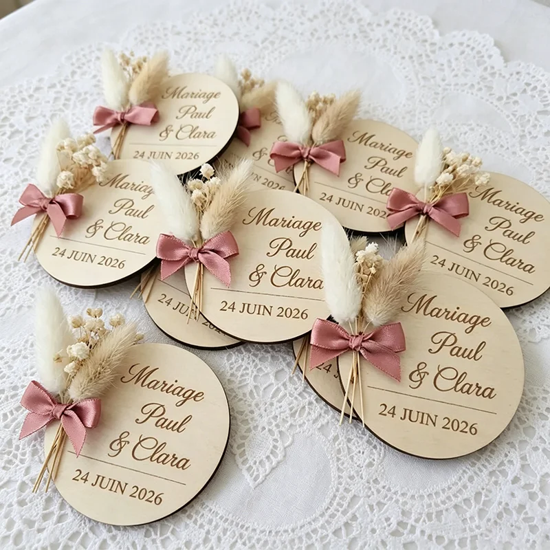 Personalized Wooden Fridge Magnets,  Engraved with Names And Dates, Suitable for Baptism Gifts, Birthday Party Favors, Souvenirs