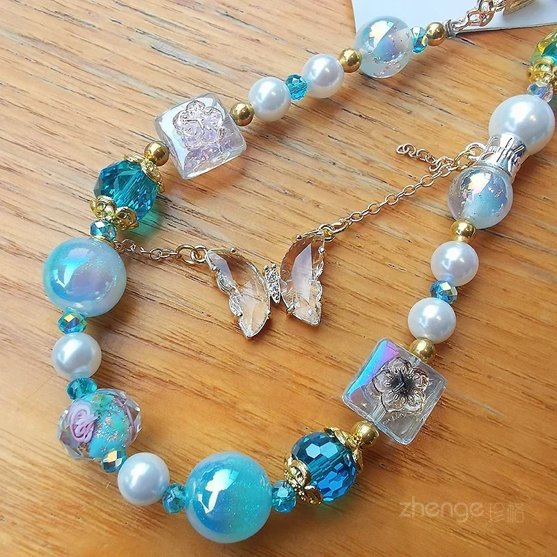 Crystal Butterfly Beaded Mobile Phone Chain Clip Mobile Phone Case Universal Handmade Beaded Chain Mobile Phone Lanyard Short