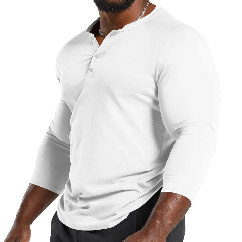 Camiseta de manga larga para hombre, ropa de comercio exterior, abrigo inferior, Henley, invierno, 2023