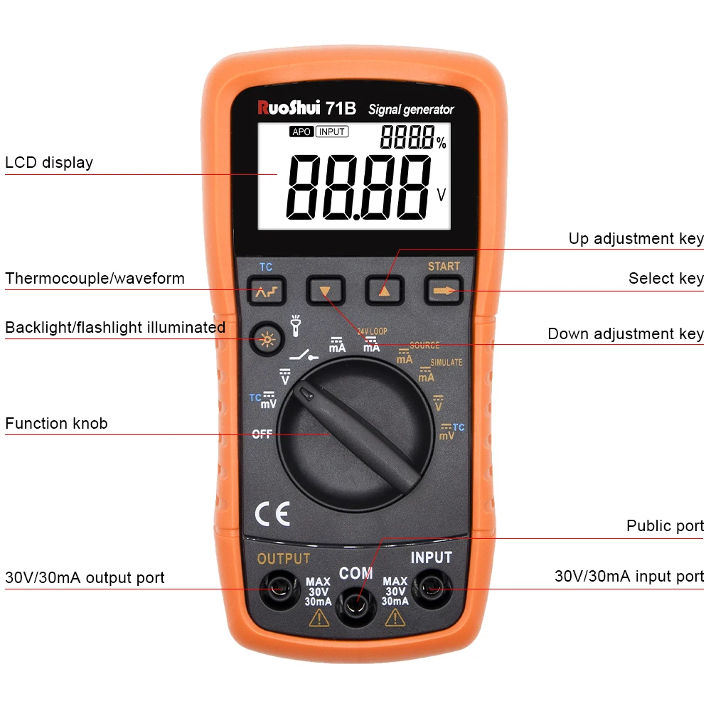 RuoShui 71B Signal Generator Thermocouple Current Voltage Portable Process Calibrator 4-20mA Analog Transmitter Source Simulator