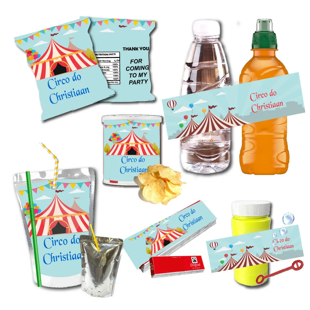 Circus Themed Stickers Labels for Water Bottle Juice Pouch Snack Bag Candy Wrapper Custom Baby Shower Birthday Party Supplier