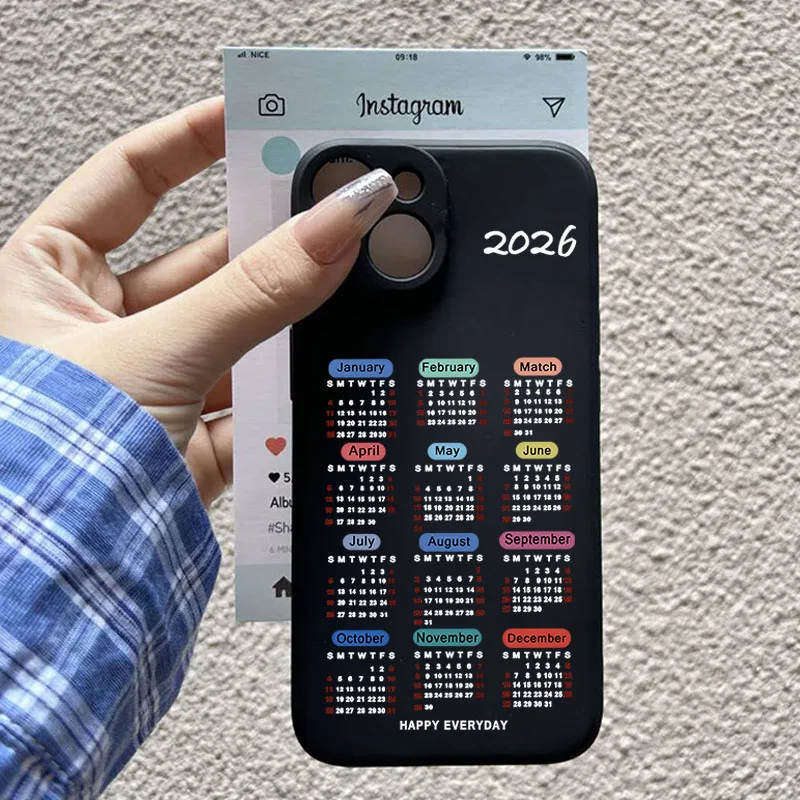 موضة 2026 التقويم قضية الهاتف آيفون 15 17 برو 16 14 13 12 11 XR XS ماكس 7 8Plus سنة جديدة سعيدة لينة غطاء سيليكون Fundas