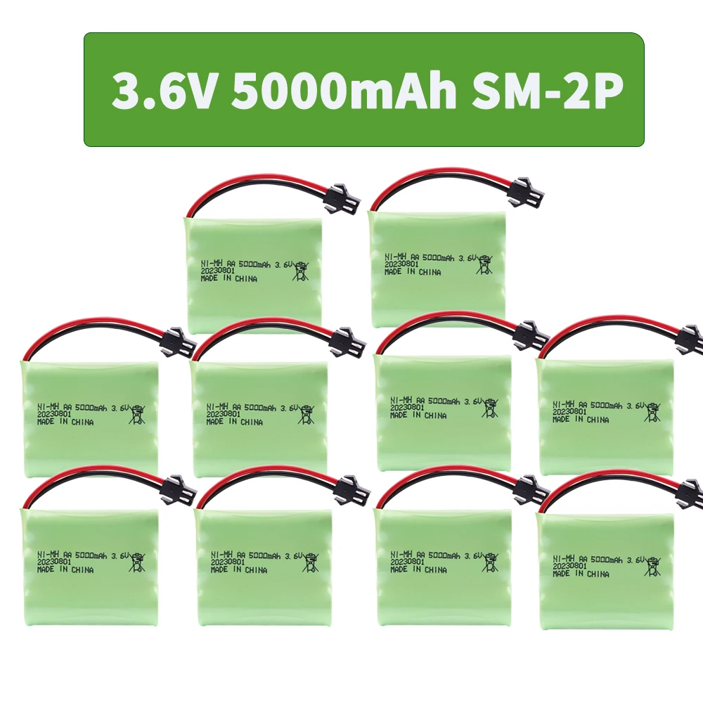 Paquete de batería AA recargable NI-MH de 3,6 V y 5000mah, enchufe SM para Control remoto, juguete, coche, herramientas de barco, modelo, accesorios, batería AA de 3,6 V