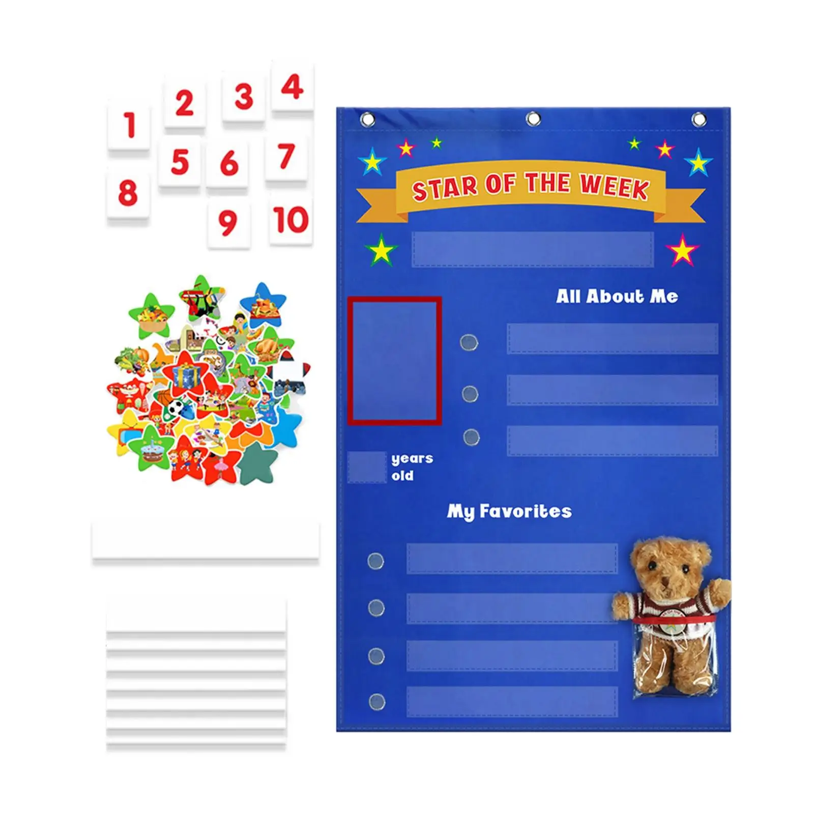 Student Star of The Week Pocket Chart Teaching Tool Holiday Gifts for Homeschool Kindergarten Boys Girls Toddlers Children