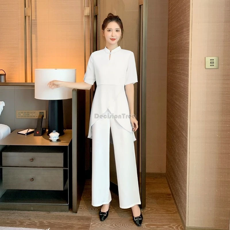 2025 chinese style vintage simple spa uniform foot therapy and bath regimen club work garment new fashionable beautician clothes