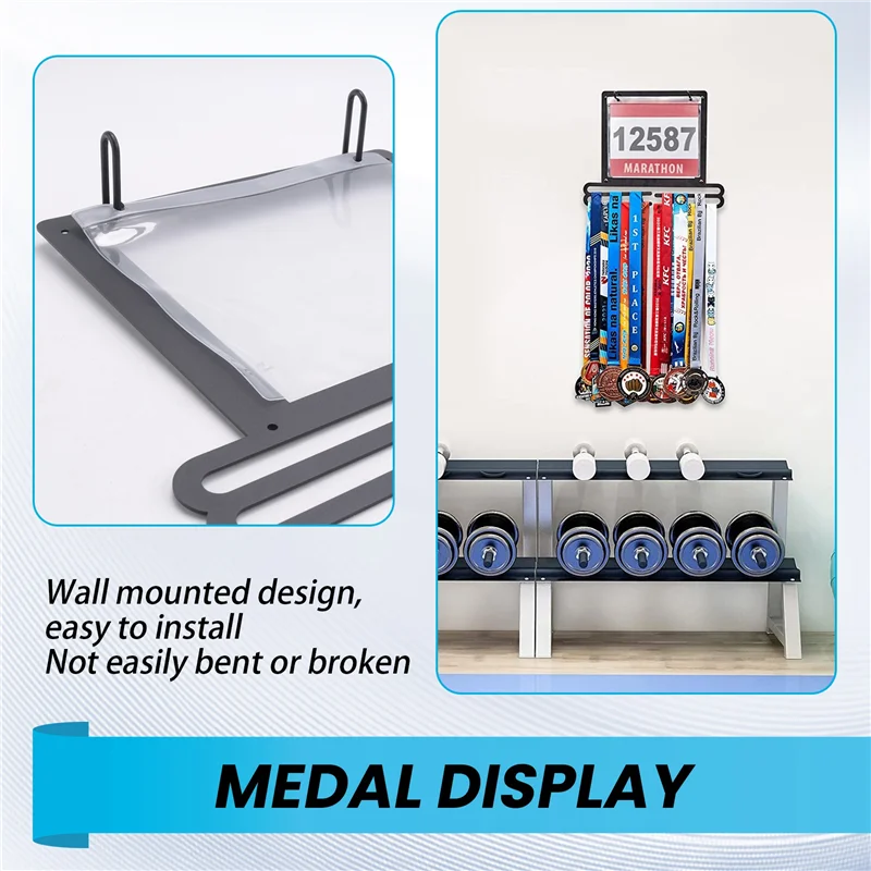 

ABLA-Medal Display Wall Mounted Medal Hanger Running Bib And Medal Holder Hanging Medal Rack Square Shape Medal Holders