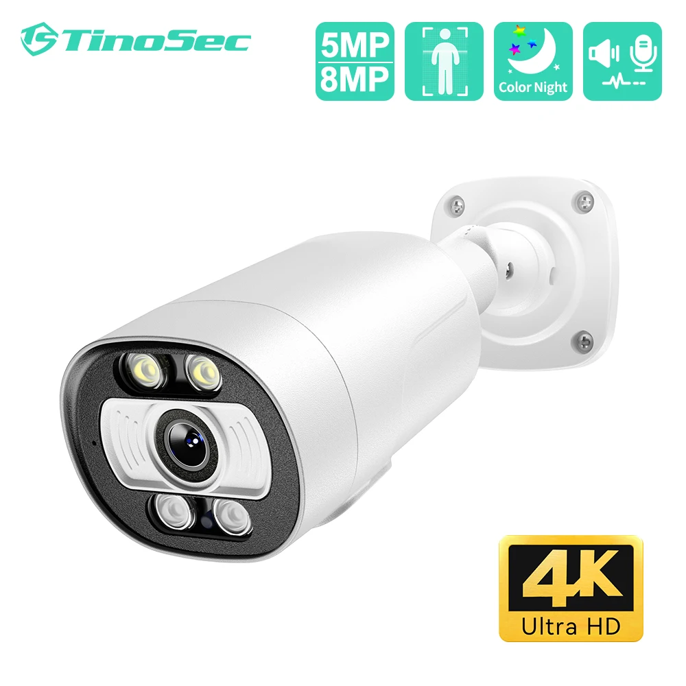 

TinoSec 5MP 8MP PoE Security IP Camera HD 4K Outdoor IP66 Waterproof Human Detection Night Vision Camera CCTV Surveillance Cam