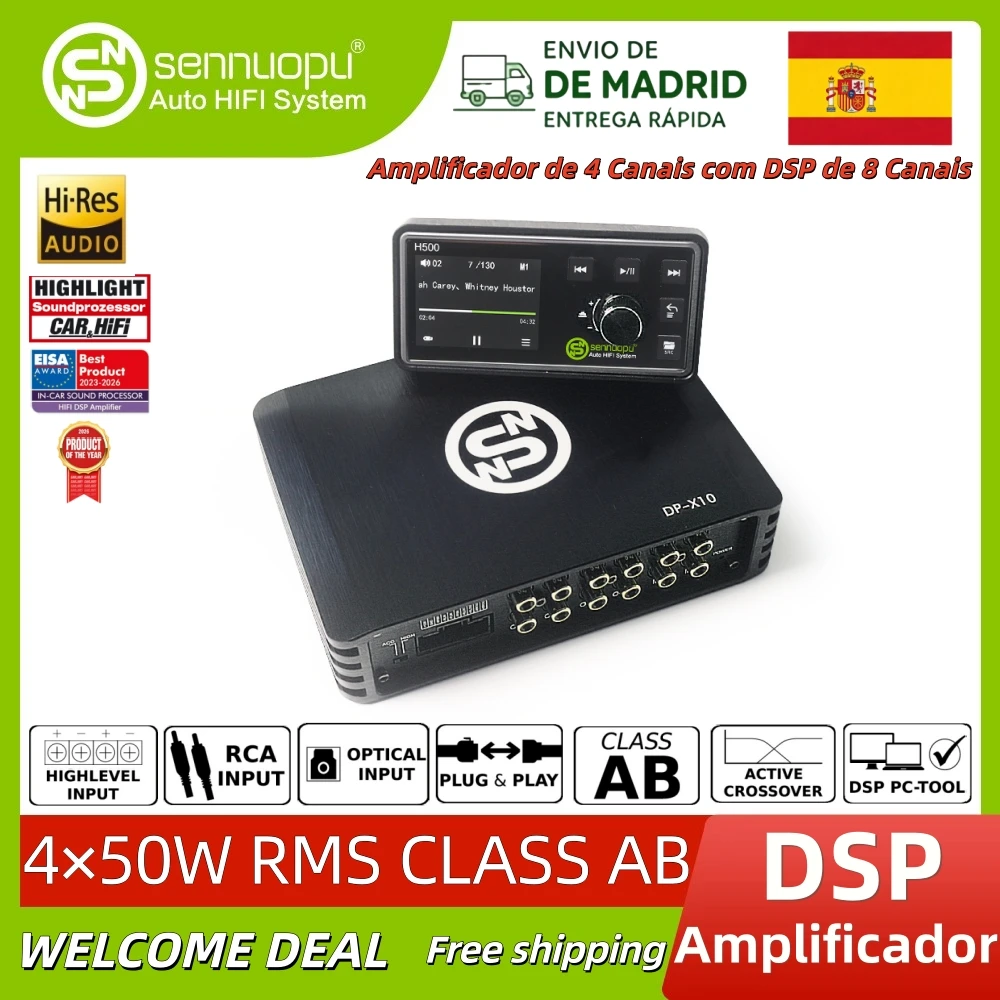 Versand aus Spanien: Sennuopu Auto-DSP-Verstärker mit 4 Eingängen und 8 Ausgängen, digitaler Soundprozessor mit LCD-Fernbedienung für Auto-Audiosysteme