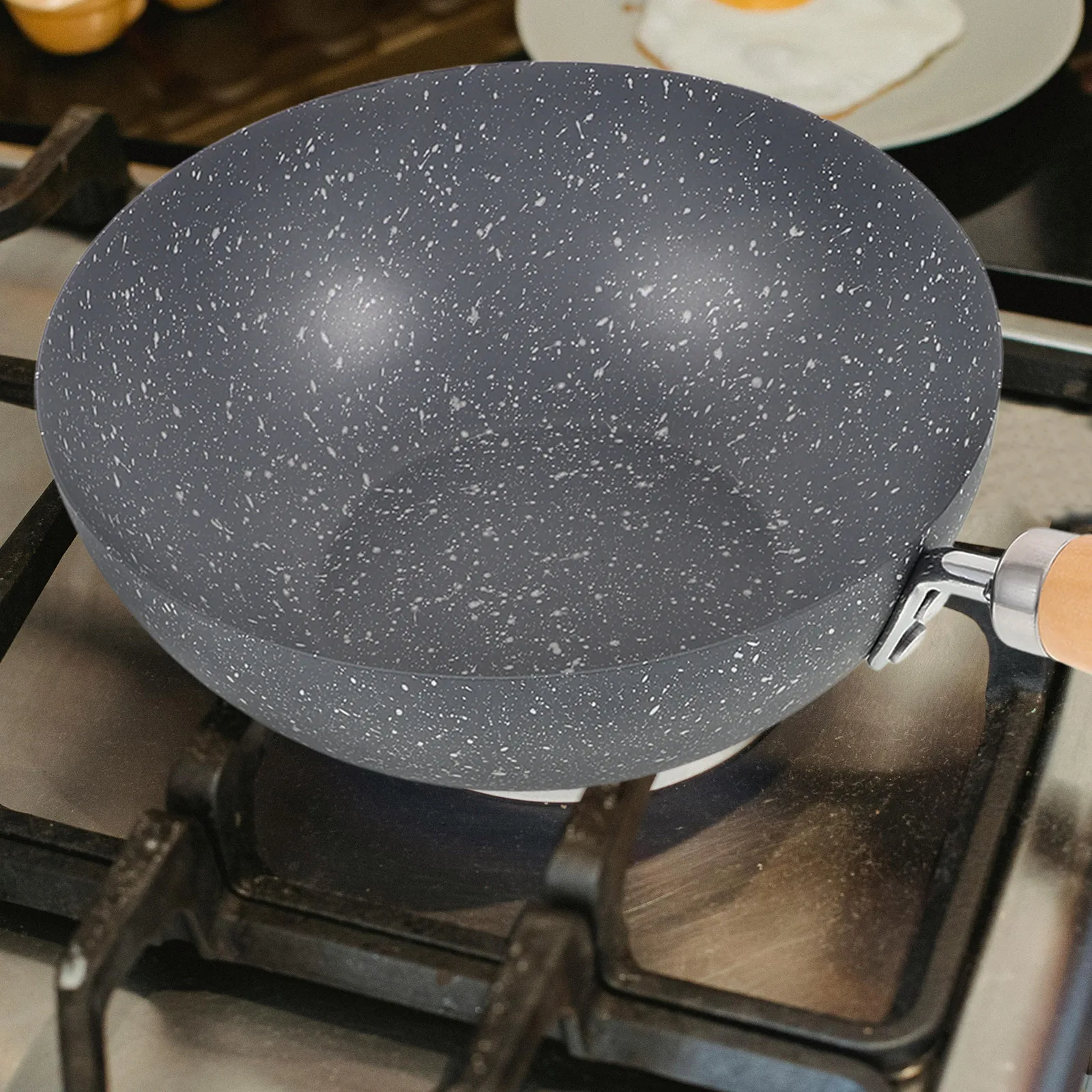 

Small Marble Pattern Wok Nonstick Frying Pan for Gas Induction Stove Easy Clean Healthy Cooking Kitchen Essential Iron Wok