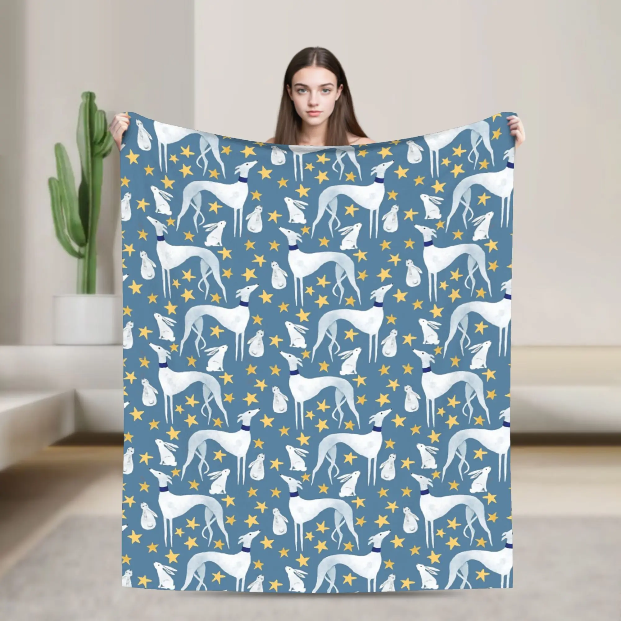 Galgo Hare And Stars Blanket Greyhound Whippet Dog Flannel Funny Warm Throw Blankets for Coverlet Spring/Autumn