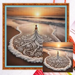 Full Embroidery Eco-cotton Thread 14CT Counted Girl Cross Stitch Kit 45x45cm