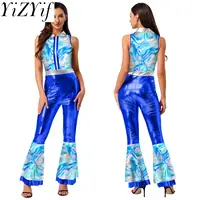 Trajes de baile de Jazz Disco Hippie de los años 70 para mujer, mono holográfico sin mangas ajustado para fiesta en Club, Ropa de baile para escenario