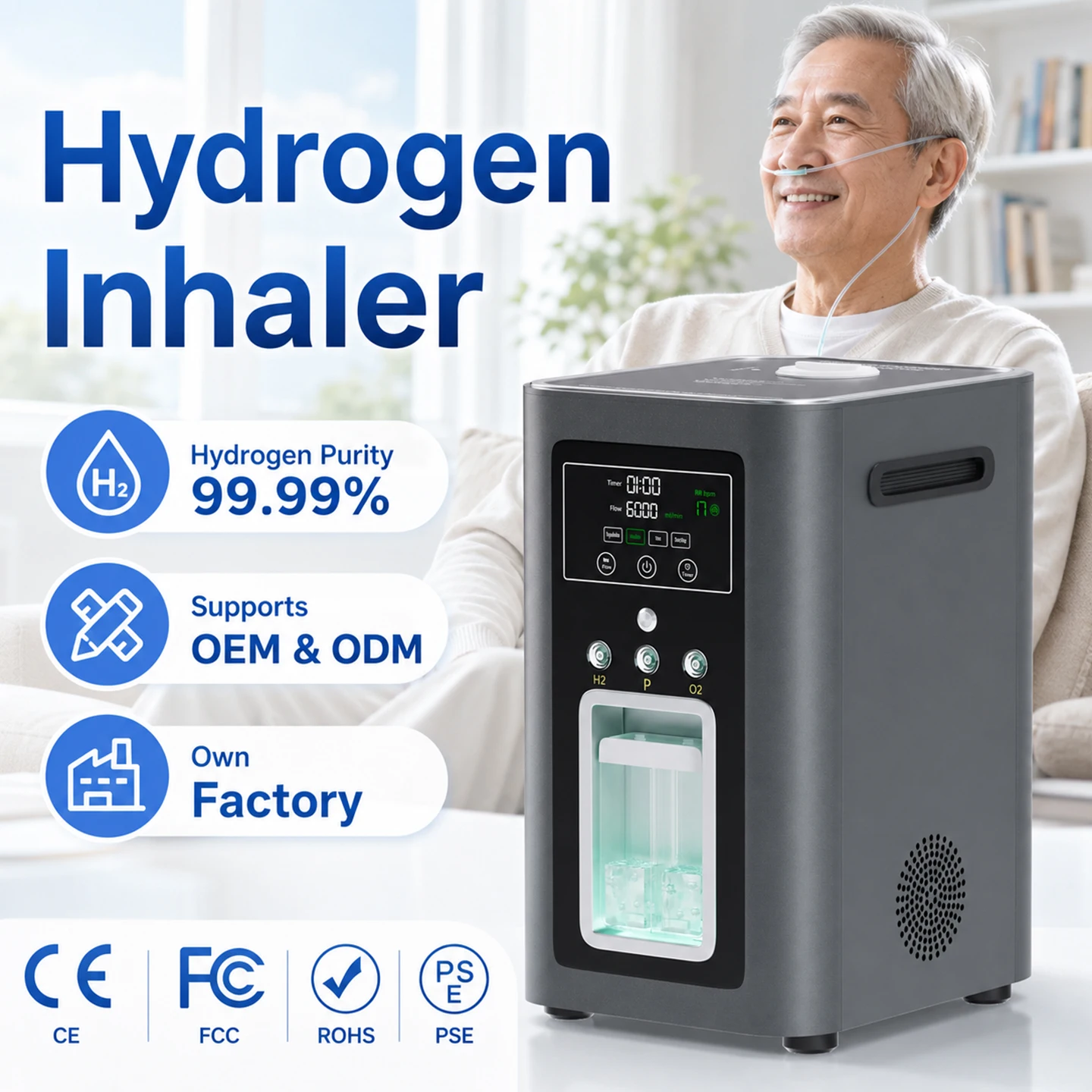 Hydrogen inhaler Household Therapy hydrogen generator Machine HHO gas generator Intelligent Breathing Device Pulse mode 6000ml