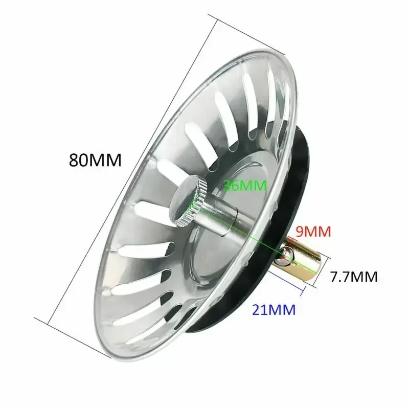 Colador de repuesto de acero inoxidable para fregadero de cocina, escurridor de agua de 80mm, de 1/2 piezas, tapón de residuos para el hogar