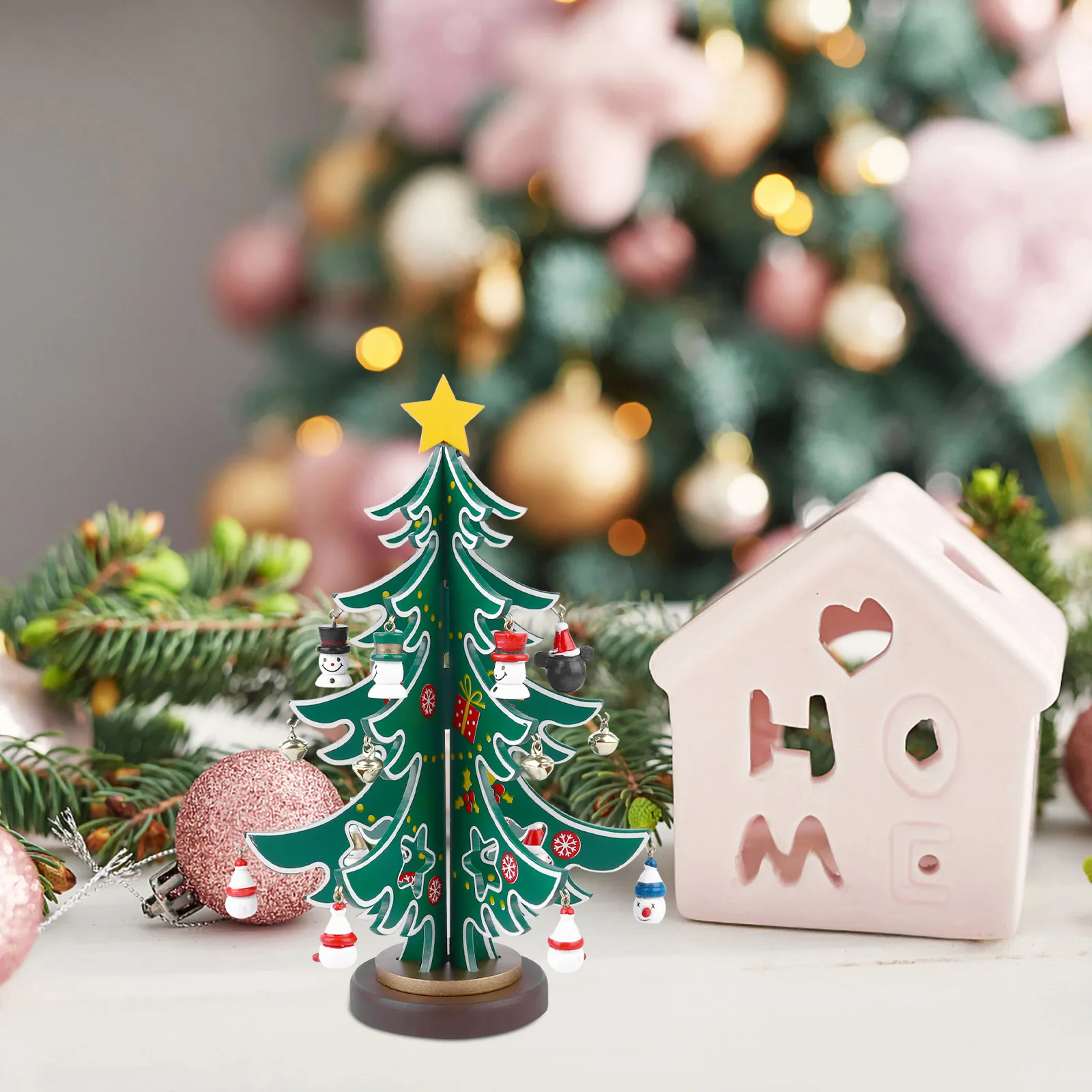 

1pc Wooden Christmas Tree Ornament Desktop Decor Festive Prop For Holiday Fireplace Door Stairs Decoration Xmas Tree Decor